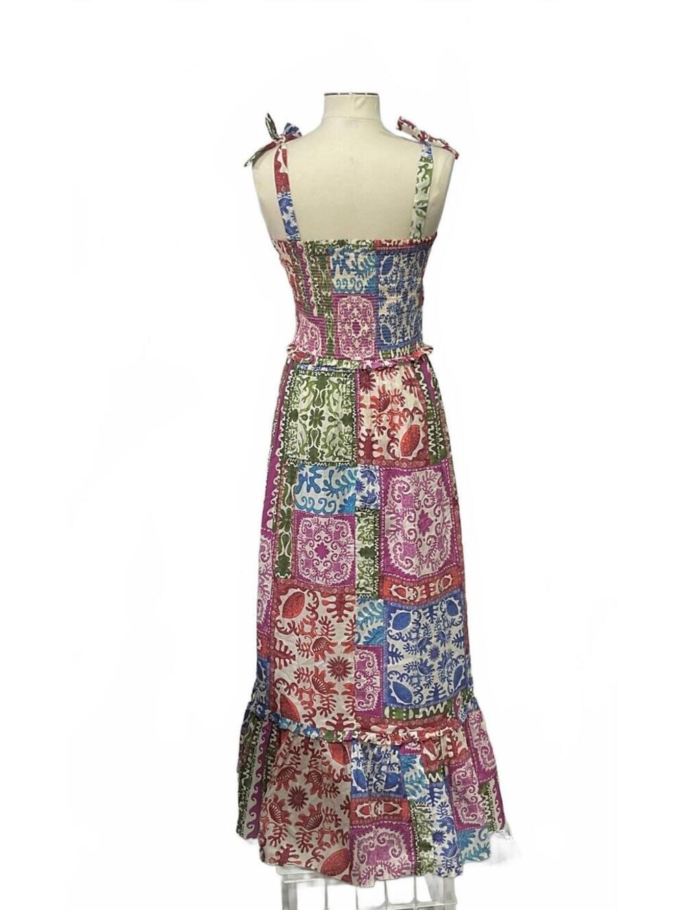 BILA Multicolor Patchwork Cotton Maxi Dress with Tie Straps, Size M dd10 - Picture 4 of 9